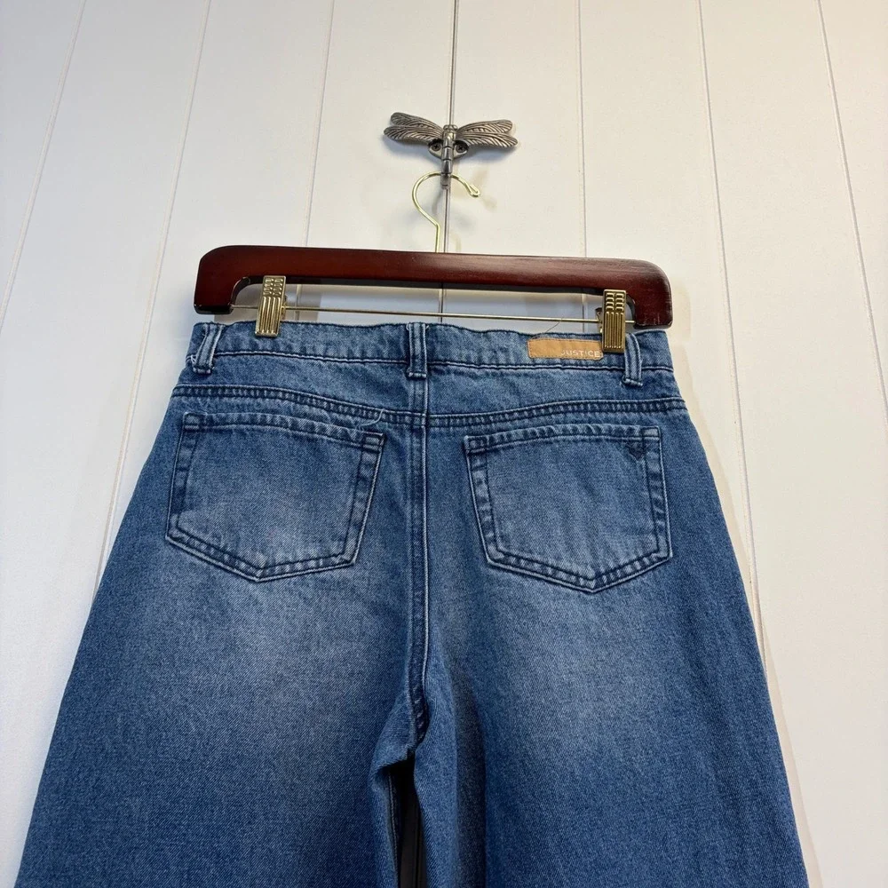 Justice Y2K Sparkle Wide Leg Denim Jeans Girls Size 14 School Embellished Grunge